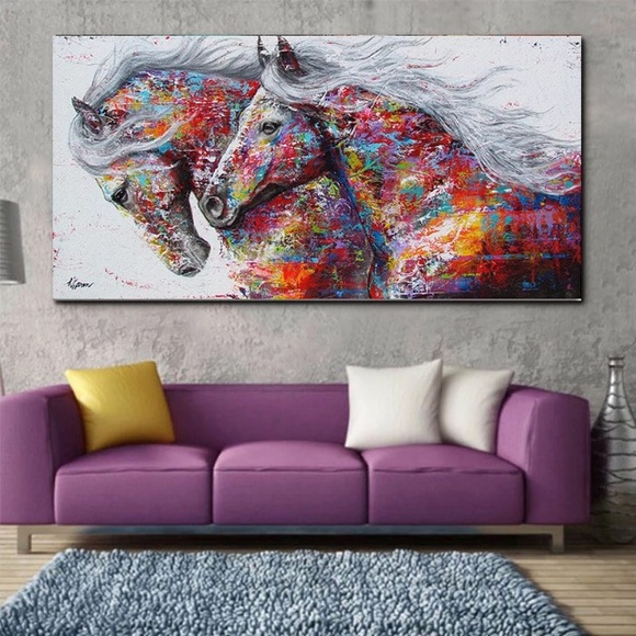 🌈 Soft Rainbow Horses Canvas Art Print New